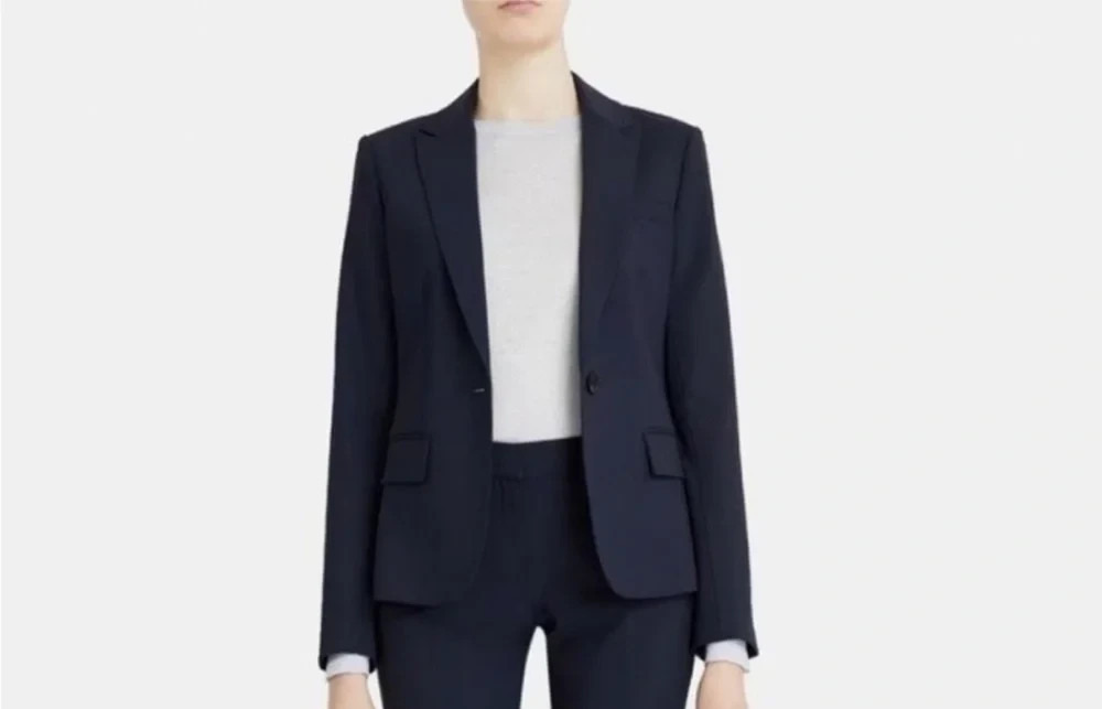 Theory Gabe B3 Sevona Wool Jacket Blazer Navy Blue Peak Lapel One Button 4 S